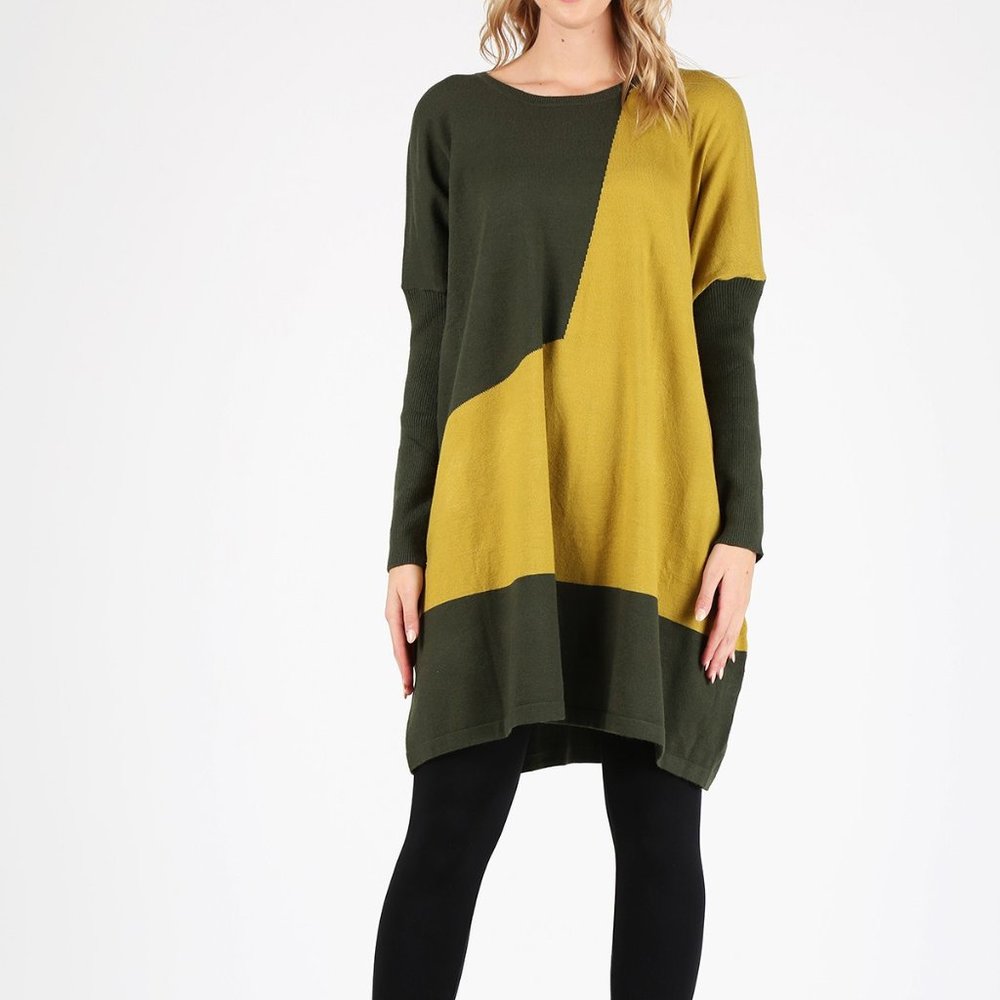 CASHMERE BLEND, KNIT, COLOR BLOCK, SHORT DRESS